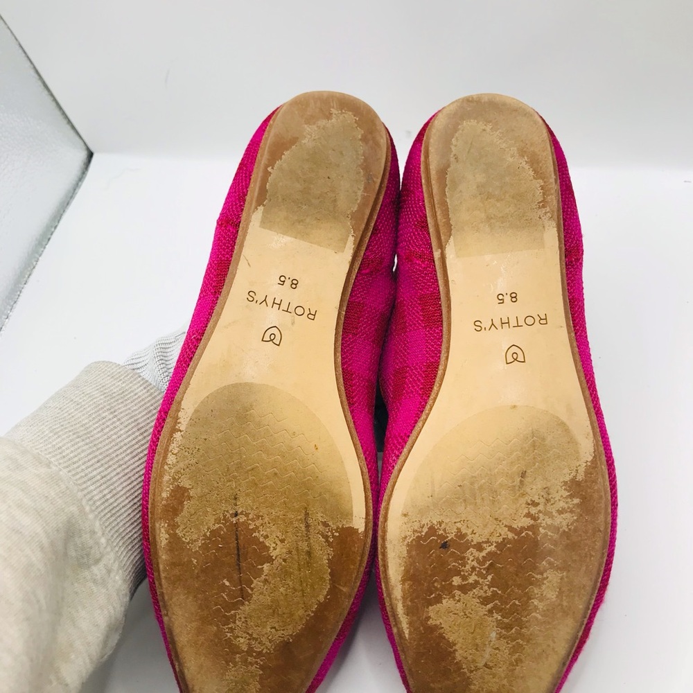 Rothy's Pink Checker Knit Slip-Ons with Orange Trim - Picture 9 of 14